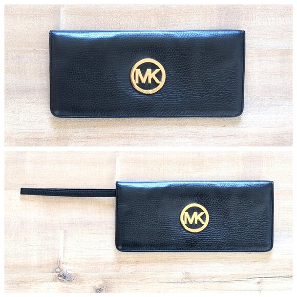 Michael Kors Handbags - Michael Kors MK Black Gold Logo Convertible Travel Wristlet Wallet